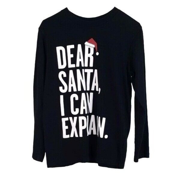Children's Place Funny Christmas Shirt Black Med Long Sleeve Santa I Can Explain - Picture 5 of 6